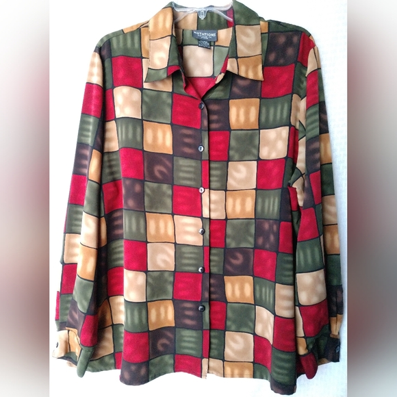 Pretty Notations Woman Blouse Shirt Multicolor Windowpane Check Print 18W - Picture 1 of 4